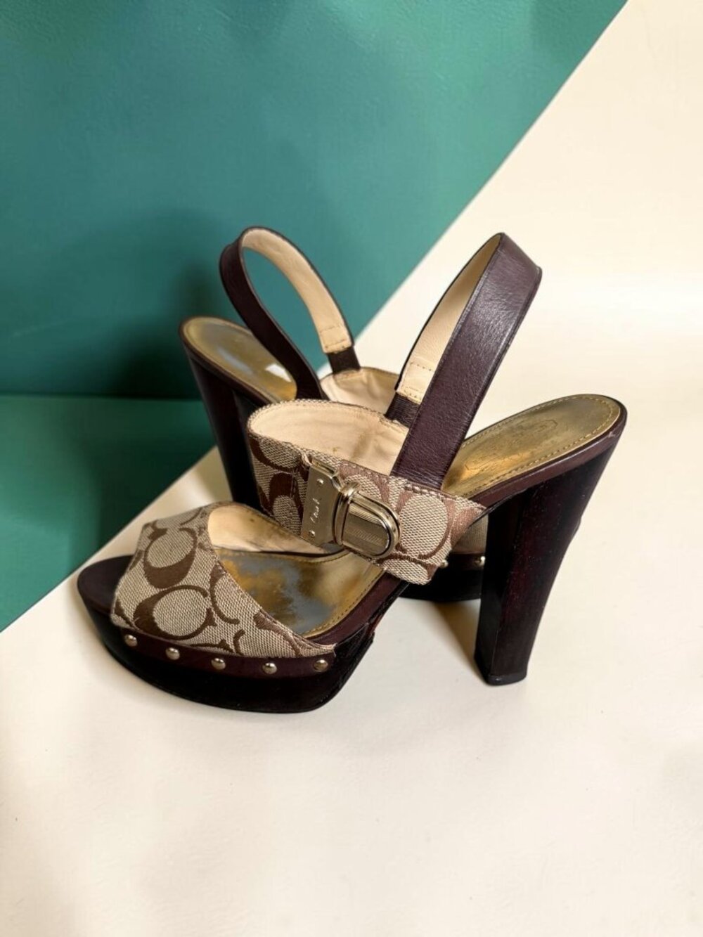 COACH Brown Signature Logo Heels Sandals Size 8